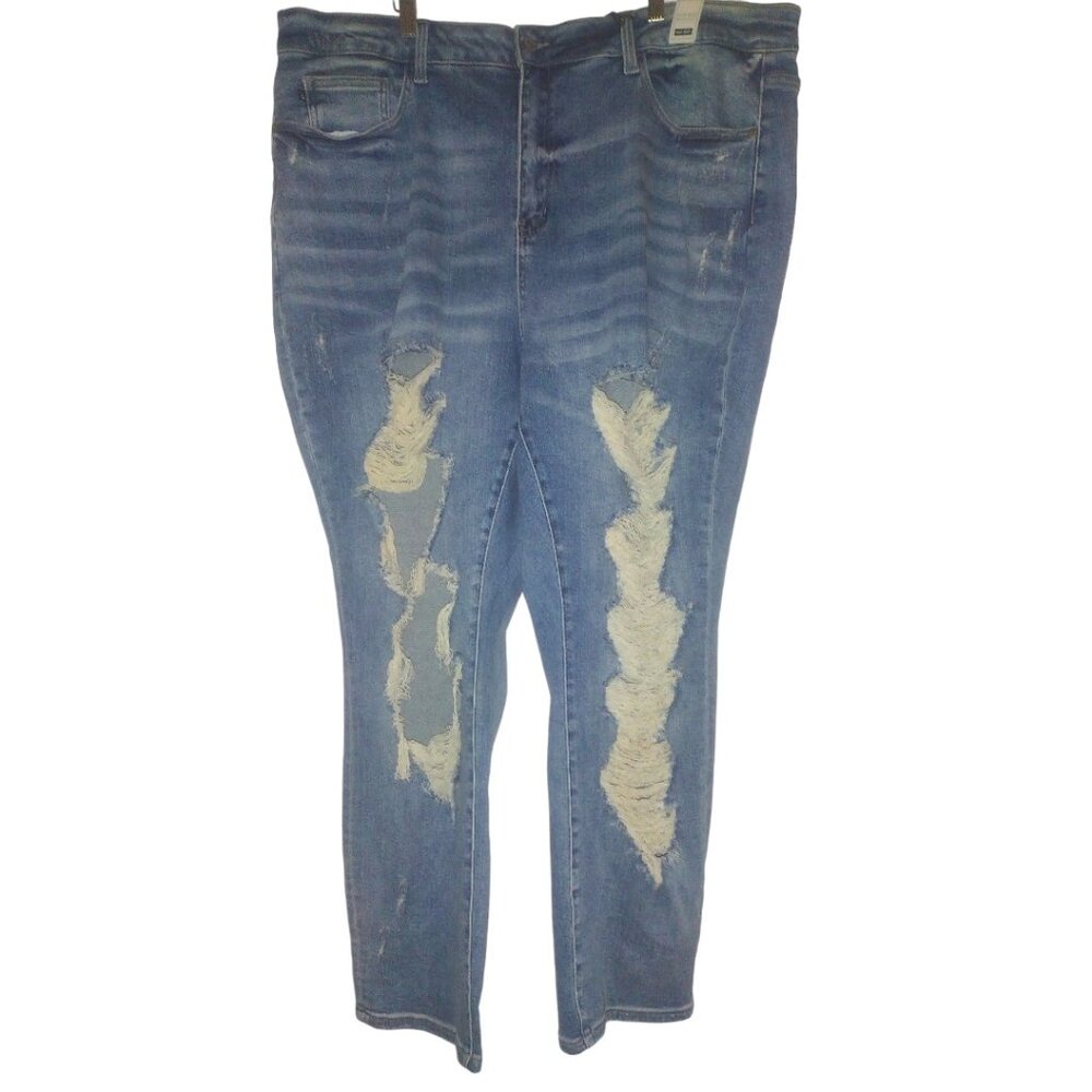 Judy Blue High Waist Heavy Destroyed Distressed Straight Fit Denim Jeans NWT 24W
